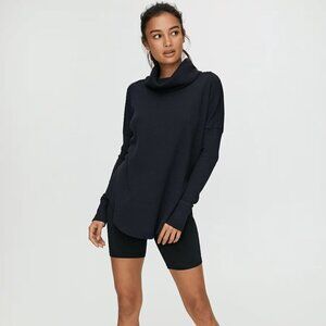 Aritzia Tna Thermal Cowl Neck Black Waffle Knit Long-sleeve Shirt Size XXS